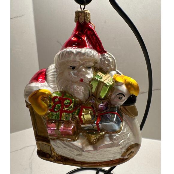 Kurt S. Adler Polonaise Glass Ornament Santa Claus in a Sled Pulled by Goose - Picture 1 of 6